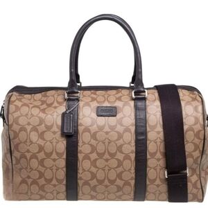 Coach Tan and Brown Signature Duffel Bag